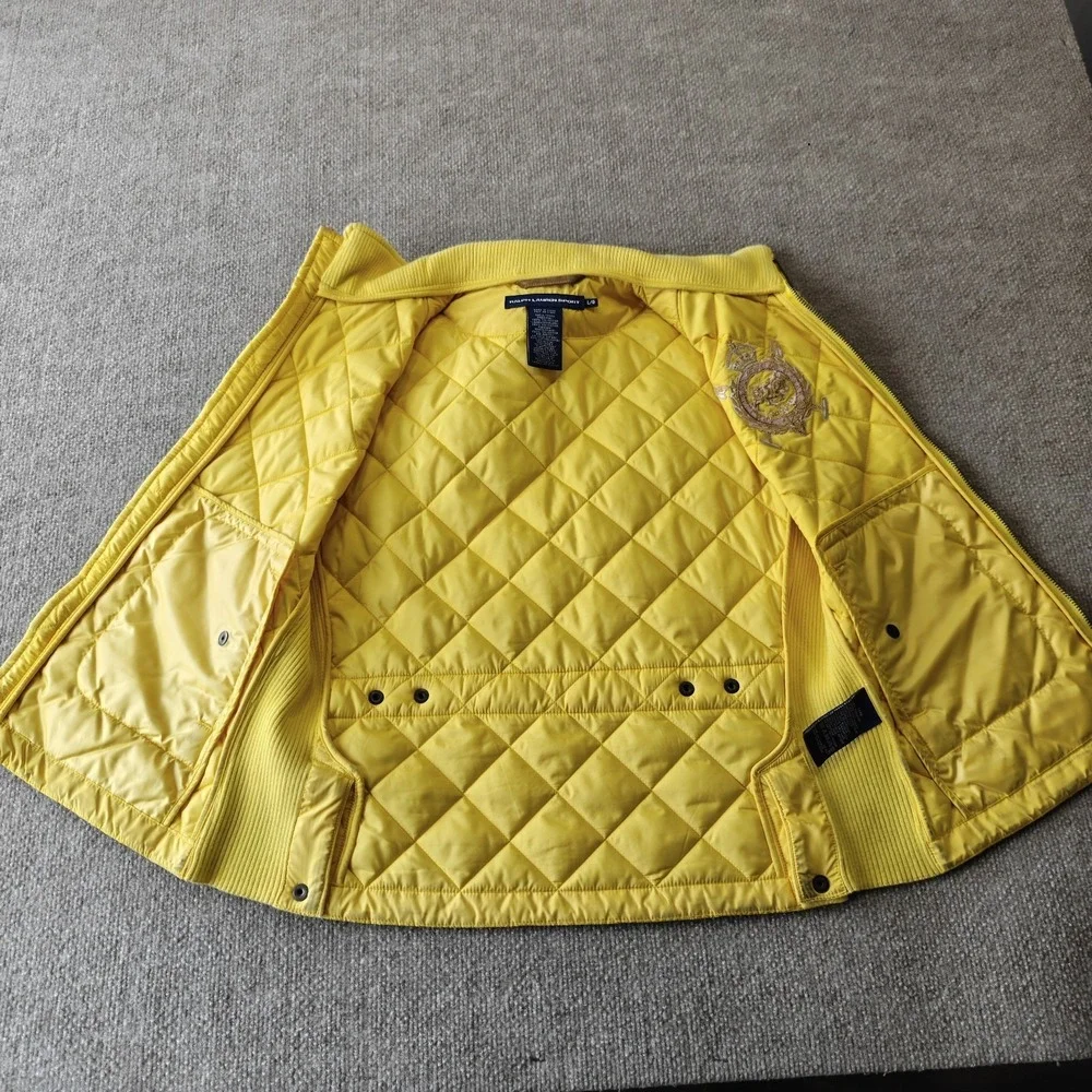 Ralph Lauren Sport Essex Crest Equestrian Vest Quilted Yellow Suede Sz Large - Picture 10 of 10